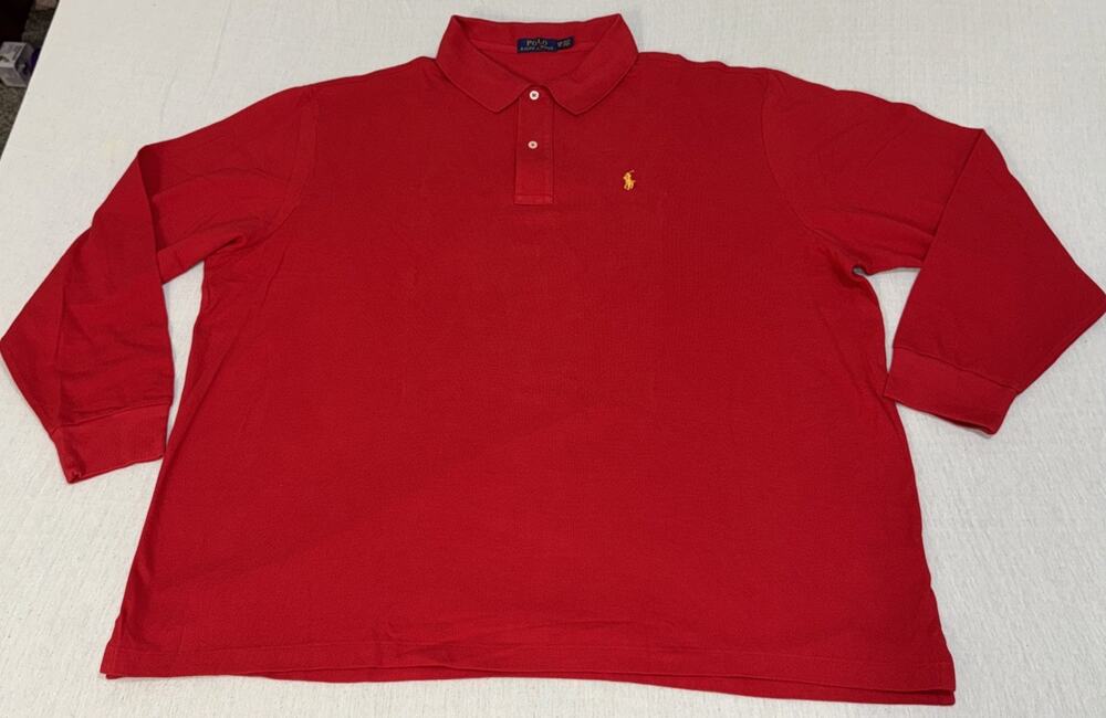 Polo Ralph Lauren Mens Size 3XB Red Long Sleeve Golf Polo Yellow Pony NWOT
